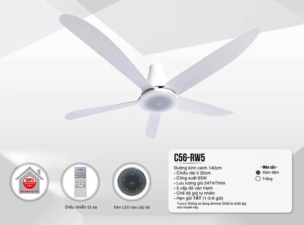 The C56-RW5 Ceiling Fan is the top of the ceiling fan line, mastering airflow