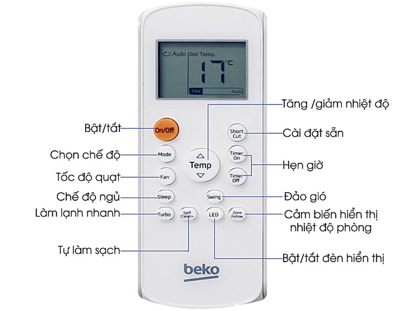 Hướng dẫn cách sử dụng điều khiển máy lạnh Beko dòng RSSC - CV