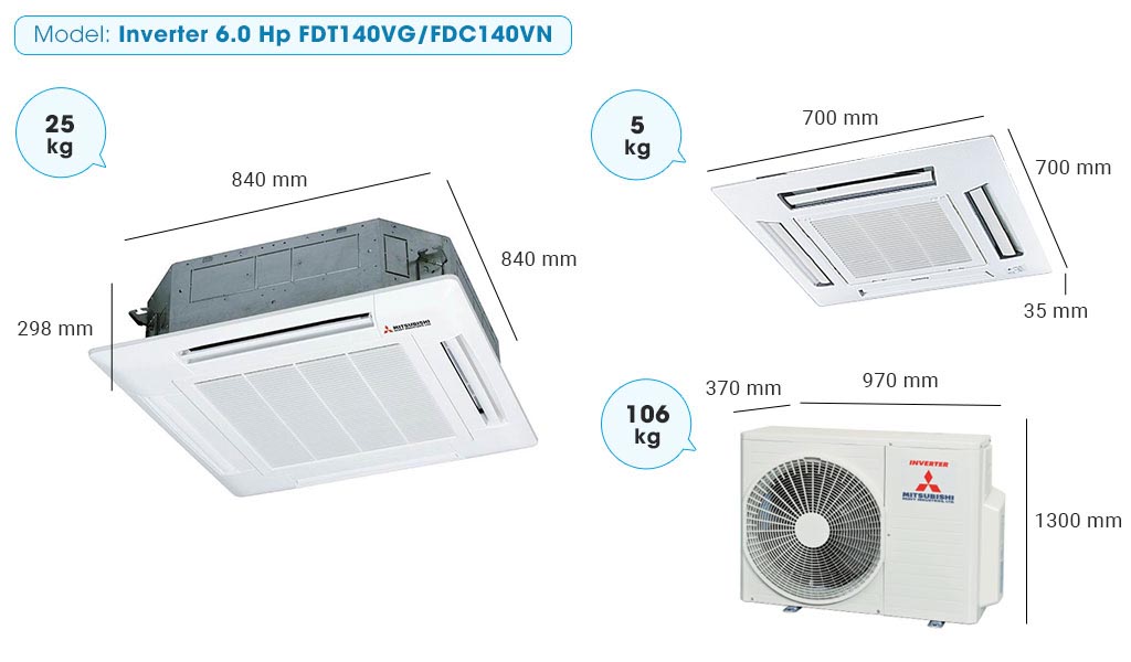 Máy lạnh âm trần Mitsubishi Heavy FDT140VG/FDC140VN inverter (6.0Hp)