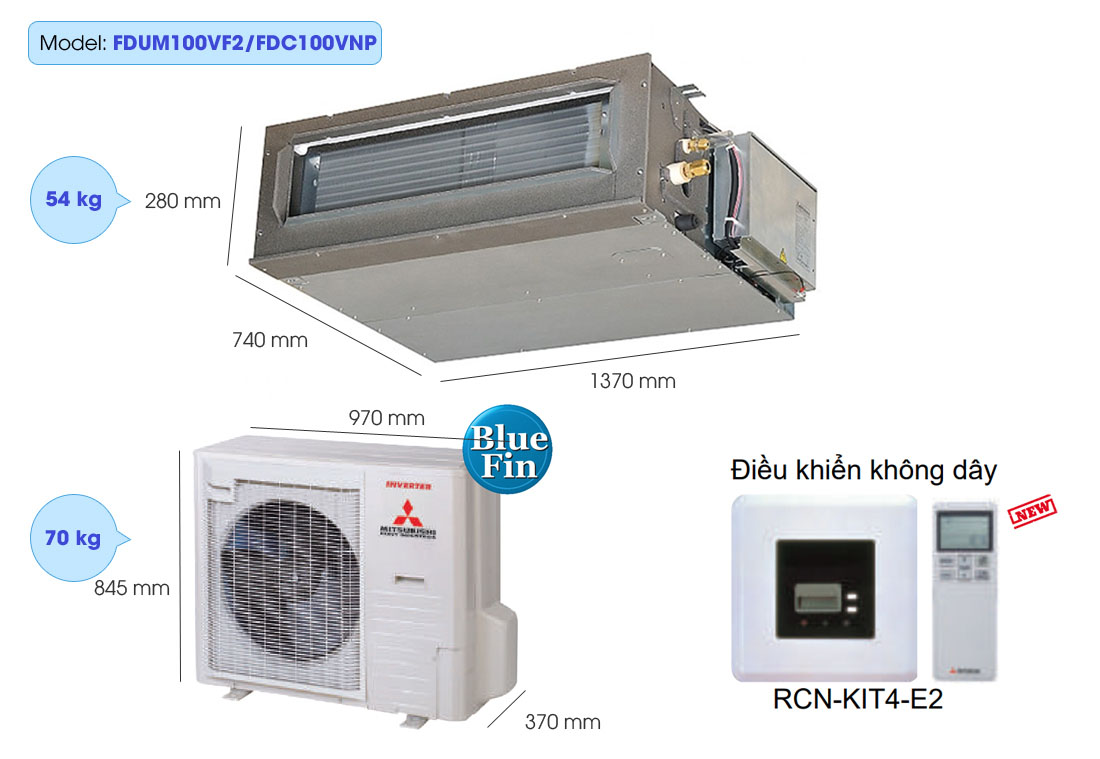 Máy lạnh giấu trần nối ống gió Mitsubishi Heavy FDUM100VF2/FDC100VNP Inverter (4.0Hp)