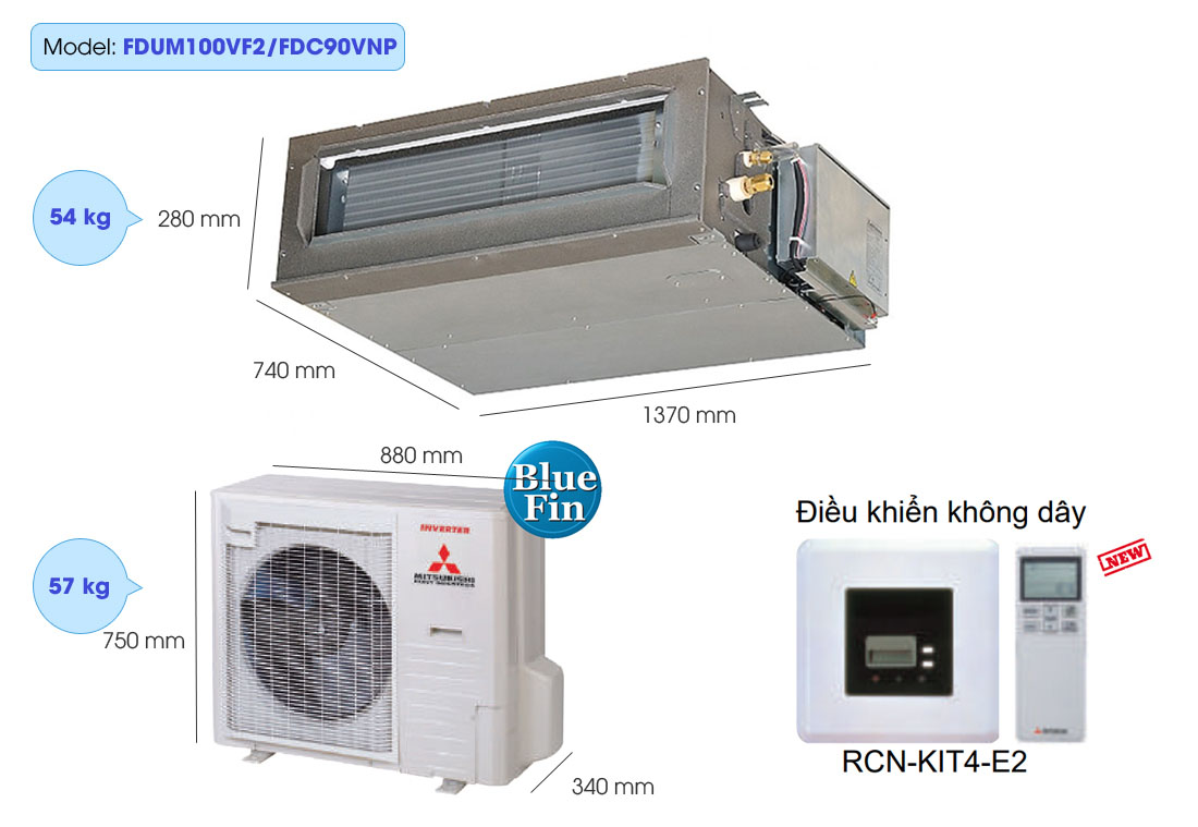 Máy lạnh giấu trần nối ống gió Mitsubishi Heavy FDUM100VF2/FDC90VNP Inverter (3.5Hp)