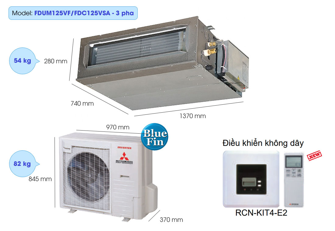 Máy lạnh giấu trần nối ống gió Mitsubishi Heavy FDUM125VF/FDC125VSA Inverter (5.0Hp) - 3 pha