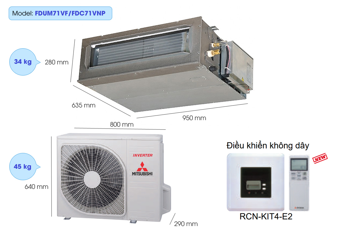 Máy lạnh giấu trần nối ống gió Mitsubishi Heavy FDUM71VF1/FDC71VNP Inverter (3.0Hp)